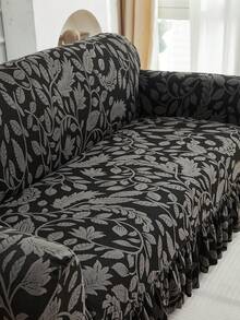1pc Floral Pattern Jacquard Elastic Sofa Cover, Dust-Proof And Dirt-Resistant, Stretch Full Coverage Sofa Protector, Home Decor, Machine Washable, Pillow Cover Not Included - Grey - View 2