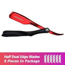 univinlions 6" Foldable Black Handle Spring Internal Sharp Barber Razor + 6 Blades Dual Edge Blade Shaver Beard Face Underarm Body Shaving - Multicolor - View 17
