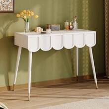 Schminktisch, Frisiertisch, Mit 2 Schubladen, Metallfüße, White, Mass: B100 * T40* H76 Cm - White - View 4