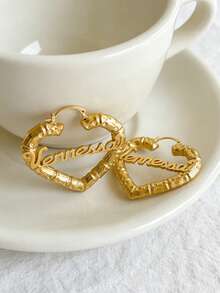 Custom Name Heart Bamboo Earrings • 14K Gold Personalized Nameplate Hoop Earrings • Large Bamboo Heart Hoops • Customized Name Jewelry • Gift For Her - Multicolor - View 2