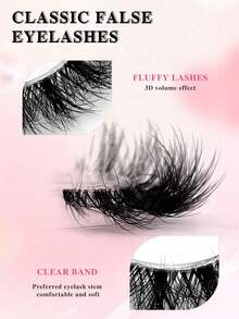 ENCHUW 5 Pairs Eyelashes Natural Look Wispy Cross Eye Lashes Clear Band Lashes 3D Fluffy Soft Lashes Makeup Extension False Eyelashes - Black - View 3