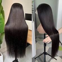 180% Bone Straight Full Transparent Lace Front Human Hair Wigs 13*4 Transparent Lace Frontal Wig 8- 40 Inch Hair Wig - Natural Black - View 5