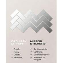 18pcs Self-Adhesive Mirror Tile/Indoor Mirror Sticker, "Brick" Style, 6 X 15cm, Decorative Wall Sticker/Indoor Wall Mirror, Rectangular - Silver 18pcs - View 4