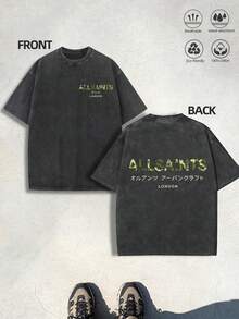 Intage Cotton Y2K Streetwear Letter Graphic Oversized T-Shirt, Men's Short-Sleeve Shirt,Washed Cotton Y2K Streetwear Graphic Tee - Gothic Hip Hop Style, Featuring The Representative Animals Of The Three Host Countries, Stylish Casual Sports Comfortable Top, Suitable For Spring, Summer And Autumn.| Mens Clothes | Graphic Tees Men | Shirts For Men - 黑色 - 查看 2