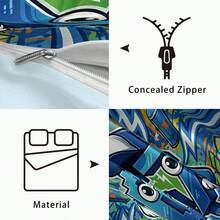 3 Piecestrendy Bedding Set, Street Graffiti Cartoon 67 Print: 1 Duvet Cover + 2 Pillowcases (No Filling), 100% Polyester, Soft, Zip, Washable, Home/Travel/Dorm - Multicolor - View 10