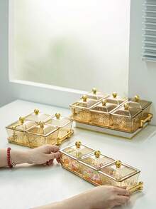 3/4/6件套零售饼干收纳盘托盘套装，派对节日活动餐具托盘套装，可重复使用 - 琥珀色 - 查看 7