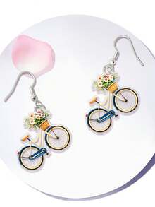 1 Đôi bông tai nữ kiểu dáng phẳng 2D - Thiết kế xe đạp cổ điển 2D | Chất liệu acrylic và sắt, phù hợp đeo hàng ngày, mọi mùa. - Nhiều màu - Xem 8