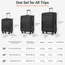 Soft Case Luggage 20 24 28 Inch 3 Piece Suitcase Set Carry On Cabin Check In Travel Bag TSA Lock Spinner Wheels Expandable Front Laptop Pocket - Black - View 7