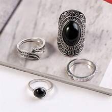 3/5/6/8pcs/Set Bohemian Vintage Exaggerated Ring Set, Random Style Assortment - Antique Silver - View 7