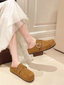 新款夏季女士时尚平底拖鞋，休闲户外复古搭扣拖鞋，沙滩人字拖，家居拖鞋，厚底凉鞋 - 棕色 - 查看 4