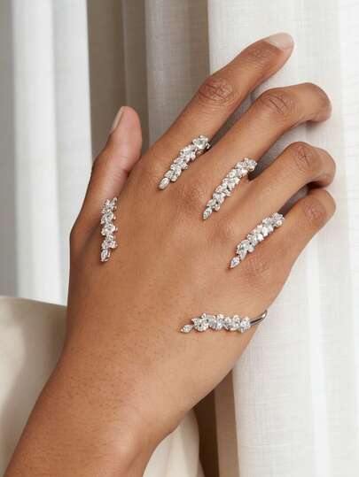 1 chiếc vòng tay hình lá bạc thanh lịch đính đá lấp lánh, phụ kiện trang sức thời trang dạng móng vuốt sáng bóng, quà tặng cho phụ nữ.