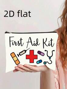 1pc A First Aid Kit Printed Washbag, Which Can Also Serve As A Makeup Or Cosmetic Bag. It Features A Sturdy, Fade-Resistant Zipper And Is Lightweight And Foldable, Making It Essential For Everyday Use And Travel. With Double-Sided Printing - View 6