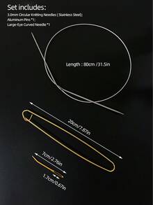 Bộ 3 kim đan tròn, kim đan áo len, tổng chiều dài 80cm, kim đan tròn bằng thép không gỉ 3.0mm + kẹp giữ mũi + kim khâu len, dụng cụ may vá, thích hợp cho các dự án thủ công bằng len và DIY. - Bộ kim đan tròn - Xem 11