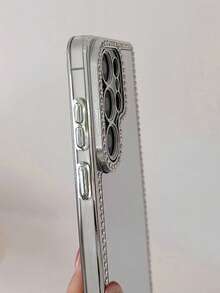 Minimalist Design Anti Fall Luxurious Rhinestone Makeup Mirror Phone Case Compatible With Samsung Galaxy S26 S25 S24 S23 Ultra Plus Shockproof Protective Back Cover - Silver - View 7