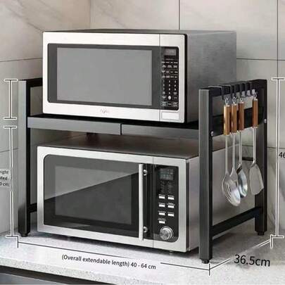 Extendable Microwave Oven Rack, Kitchen Storage Shelf, Oven Rack, Multifunctional Household Space Aluminum Double-Layer Countertop Rice Cooker Rack