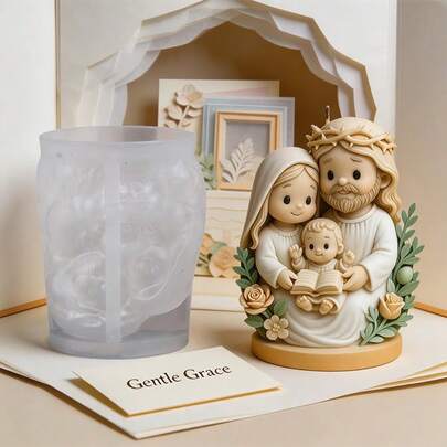 1Pc Easy Release Nativity Family Silicone Candle Mold, Holy Family Blessing Candle Mold, Decorative DIY Wax Mold For Shelf Styling And Holiday Gift Craft