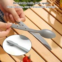 Berglander Juego de medición de camping con cuenco plato taza cuchara tenedor cuchillo y bolsa de transporte equipo de camping para viajes picnic fácil de transportar y limpiar - 2. gris - Ver 6