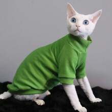 Capa base de otoño/invierno para mascotas (gatos/perros) de alta elasticidad, amigable con la piel, transpirable y cálida, adecuada para gatos sin pelo como el Sphynx y el Maltés, ropa de casa lavable a máquina - Verde - Ver 5