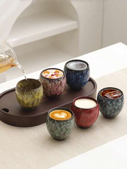 1pc 160ml Creative Crackle Glaze Ceramic Cup, Suitable For Pudding, Ice Cream, Espresso, Breakfast Milk, Latte Art Coffee, Water Cup, Home, Couples, Office Afternoon Tea, Gifts, Birthday, Dessert Shop, Afternoon Tea Shop, Party, Dorm