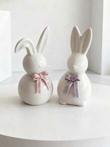 1 pieza Decoración de hogar de conejo de cerámica, adorno de conejo de Pascua, accesorio para el hogar, adecuado para mesa, entrada, estantería, decoración de mesa de té, regalo de Pascua - Adornos - Ver 9