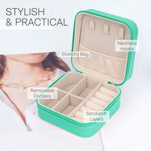 Caja de almacenamiento y exhibición portátil y mini para joyas, pendientes, collares, pulseras y anillos, organizador de viaje de cuero para joyas - Multicolor - Ver 9