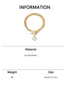 1件装多层链条OT扣镂空四叶草吊坠，简约优雅奢华首饰，适合派对和节日佩戴 - 金黃色 - 查看 7