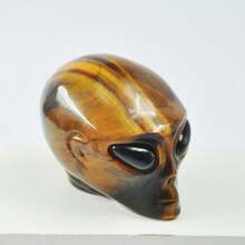 Tượng đầu người ngoài hành tinh chạm khắc từ đá mắt hổ tự nhiên, đồ thủ công mỹ nghệ bằng ngọc bích. - Mắt hổ tự nhiên Alien - Xem 5