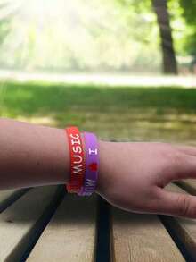 4pcs Multi-Color Combination "I Love Music" Waterproof & Durable Silicone BraceletWomen's Minimalist Bracelet & Bangle, Exquisite & Fashion Design, High-Quality Texture, Brighten Skin Tone & Slim Wrist Look, Unique Non-Repetitive Style, All-Match For Daily Wear, Commute, Vacation, Party, Banquet & Bridal Jewelry, Perfect Gift For Birthday, Best Friend, Valentine's Day And Mother's Day - 彩色 - 查看 11
