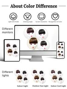 儿童夹式刘海假发 - 耐热合成纤维，加厚设计，发量丰盈，佩戴方便，适合日常、节日、派对等场合。（黑色/深棕色/浅棕色） - 彩色 - 查看 7