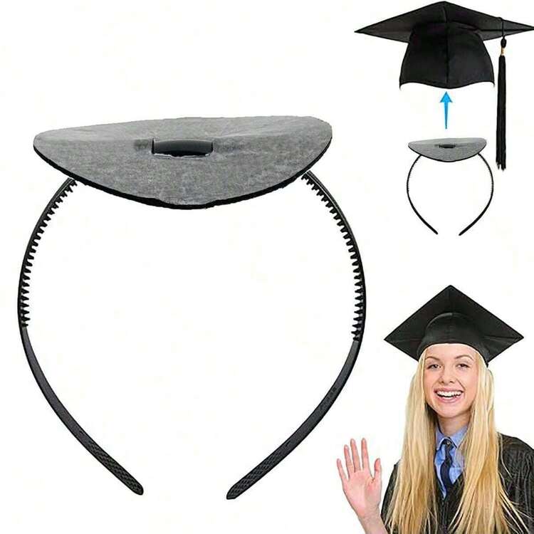 1/2 chiếc băng đô cài tóc bằng nhựa màu đen chắc chắn, chống trượt, thích hợp cho lễ tốt nghiệp và tiệc mừng tốt nghiệp (không bao gồm mũ). - Xem 2