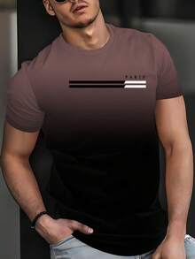 休闲时尚渐变印花短袖圆领男士T恤，100%涤纶 - 彩色 - 查看 3