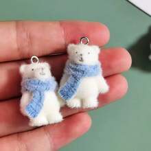 4pcs Cute 3D Flocked Scarves With Polar Bear Resin Pendant Cartoon Animal Charms For Jewelry Making Additions - Multicolor - View 5