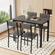 Dining Table And Chairs Set 4, Kitchen Table With 4 Chairs Dining Furniture Set Modern Rectangular Metal Frame - Grey - View 1