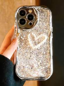 Suitable Compatible With Apple 16ProMax Mobile Phone CaseApple 15 Advanced Shiny Sequin 14 Light Luxury Pearl Chain - Silver - View 1