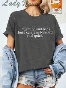 LADYNOVA I Might Be Laid Back But I Can Lean Forward Real Quick Women's T-Shirt,Summer Outfits For Women, Vacation Outfits Women, Summer Clothes, Festival Outfits,Summer Tops - 深灰色 - 查看 1
