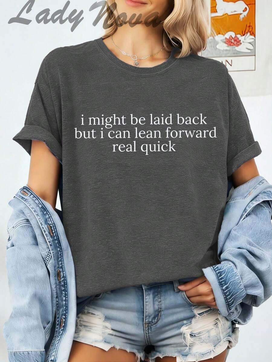 LADYNOVA I Might Be Laid Back But I Can Lean Forward Real Quick Women's T-Shirt,Summer Outfits For Women, Vacation Outfits Women, Summer Clothes, Festival Outfits,Summer Tops - 深灰色 - 查看 1