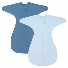 2件装纯棉过渡期襁褓毯，可穿戴婴儿毯，带双拉链 - 淺藍深藍 - 查看 6