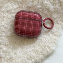 透明红色格子+圆形环耳机保护套,兼容苹果 Pro 3/Pro 2/ 4/ 3/ 2,时尚女士耳机保护套,简约耳机保护套,苹果耳机保护套,苹果耳机套 - 酒紅色 - 查看 7
