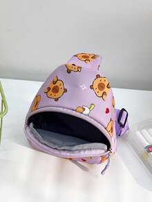 水豚斜挎包，卡通印花胸包，男女通用迷你背包，多功能小号单肩包 - 彩色 - 查看 8