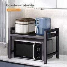 Giá đỡ lò vi sóng có thể kéo dài, kệ đựng đồ nhà bếp, giá đỡ lò nướng, giá đỡ nồi cơm điện hai tầng bằng nhôm đa chức năng dùng trong gia đình. - đen - Xem 3