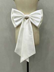 1pc White Satin Double-Layered Bowknot With 55cm Long Black Ribbon Waist Decoration Valentine's Day - Cơm trắng - Xem 13
