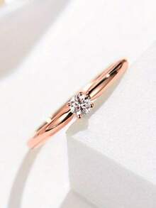 1 chiếc nhẫn vuông thanh lịch dành cho nữ, đính đá Cubic Zirconia, thích hợp làm quà tặng ngày Valentine hoặc để đeo trong đám cưới/tiệc tùng. - Hoa hồng vàng - Xem 3