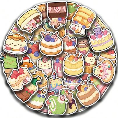50张甜点动物贴纸，创意涂鸦贴纸，办公用品，手机和电脑贴纸，高价值，耐用，精致，酷炫贴纸，趣味，经典，彩色卡通设计，礼品装饰，手机壳装饰，可重复使用，彩色卡通设计，适用于水瓶、滑板、手机等，是学习用品的完美之选，也是节日礼物的最佳选择。