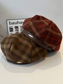 Mũ nồi kẻ caro kiểu retro dành cho nữ, mũ nghệ sĩ hình bát giác kiểu Anh, mũ thời trang thường ngày tôn dáng. - Nhiều màu - Xem 2
