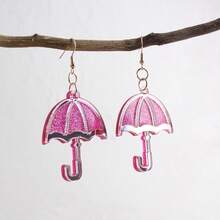 Glitter Raindrop Earrings, Glossy Pink Acrylic Long Pendant Earrings, Cute & Fashionable Jewelry Gift For Women - Multicolor - View 14