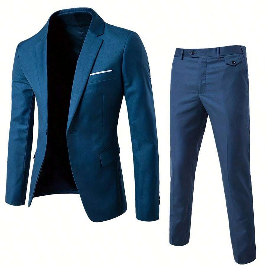 2pcs/Set Men's Formal Business Wedding Solid Color Suit