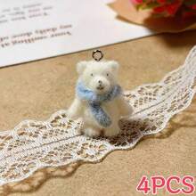 4pcs Cute 3D Flocked Scarves With Polar Bear Resin Pendant Cartoon Animal Charms For Jewelry Making Additions - Multicolor - View 11
