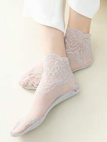 1/5/10双装 时尚女士蕾丝玫瑰花网眼袜 防滑隐形内衬袜 女式弹力舒适薄款透气短袜 柔软 - 彩色 - 查看 8