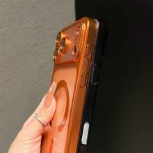 奢华电镀PC材质磁吸保护壳，兼容 17 Pro Max、17 Pro、17 Air、17、16、15、14、13、12 Pro Max、11，支持无线充电，防震，带镜头保护膜 - 橘色 - 查看 2