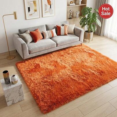 1 件橙红色 1.4 英寸超柔软长毛地毯，550 克/平方米厚绒毛地毯，带 0.24 英寸记忆海绵，防滑蓬松地毯，适用于客厅和卧室
